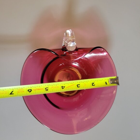 Vintage Pinlgrim Hand-Blown Art Glass Pink Heart Bowl With Clear Handle - Picture 9 of 9